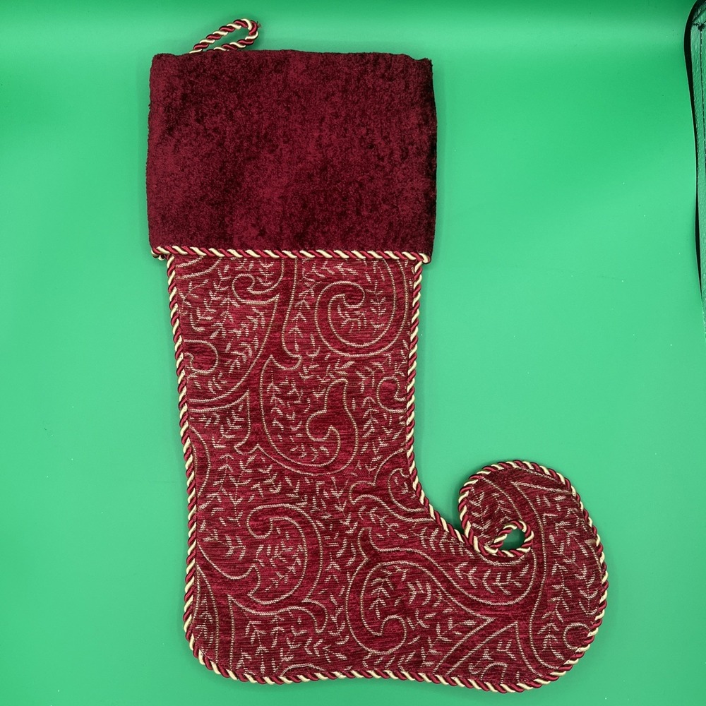 New no tags burgundy red velvet, Satin Christmas Stocking Tapestry Elf Boot